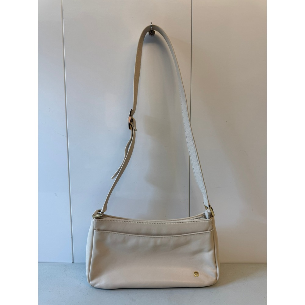 Etienne Aigner Cream Leather Crossbody Shoulder Bag Gold Logo Vintage Style